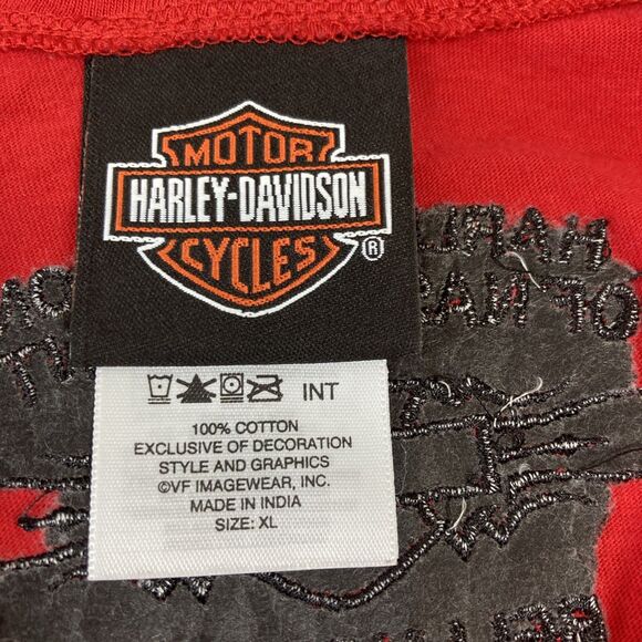 Women's Red Long Sleeve Embroidered Harley-Davidson Top Shirt Sz XL Bellmore NY - Picture 10 of 11